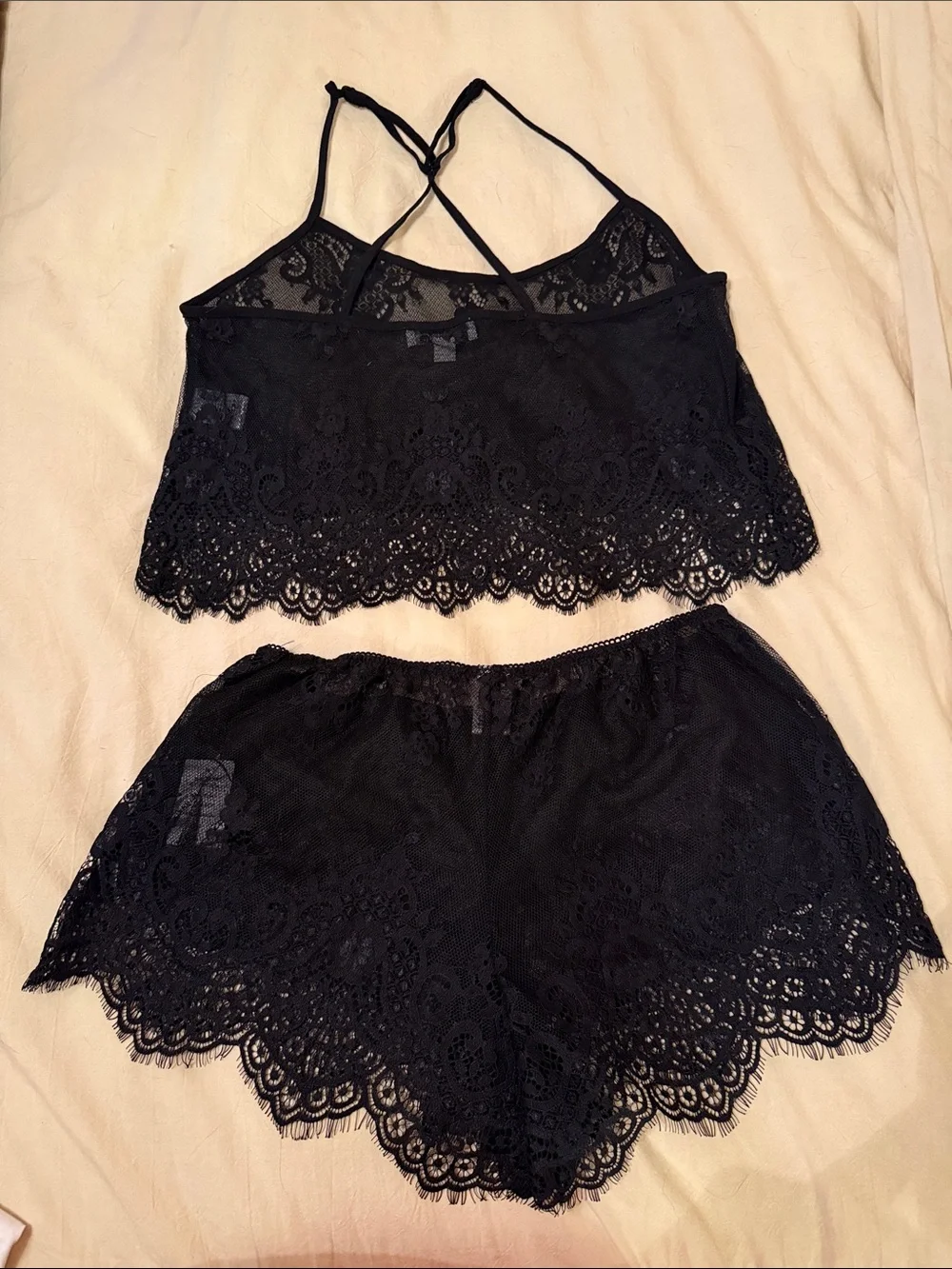 Women's Black Lace Camisole & Shorts Sleep Set - Picture 4 of 4